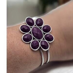 Plum Purple Stone Flower Cuff Bracelet Faceted Cluster – Romantic Statement
